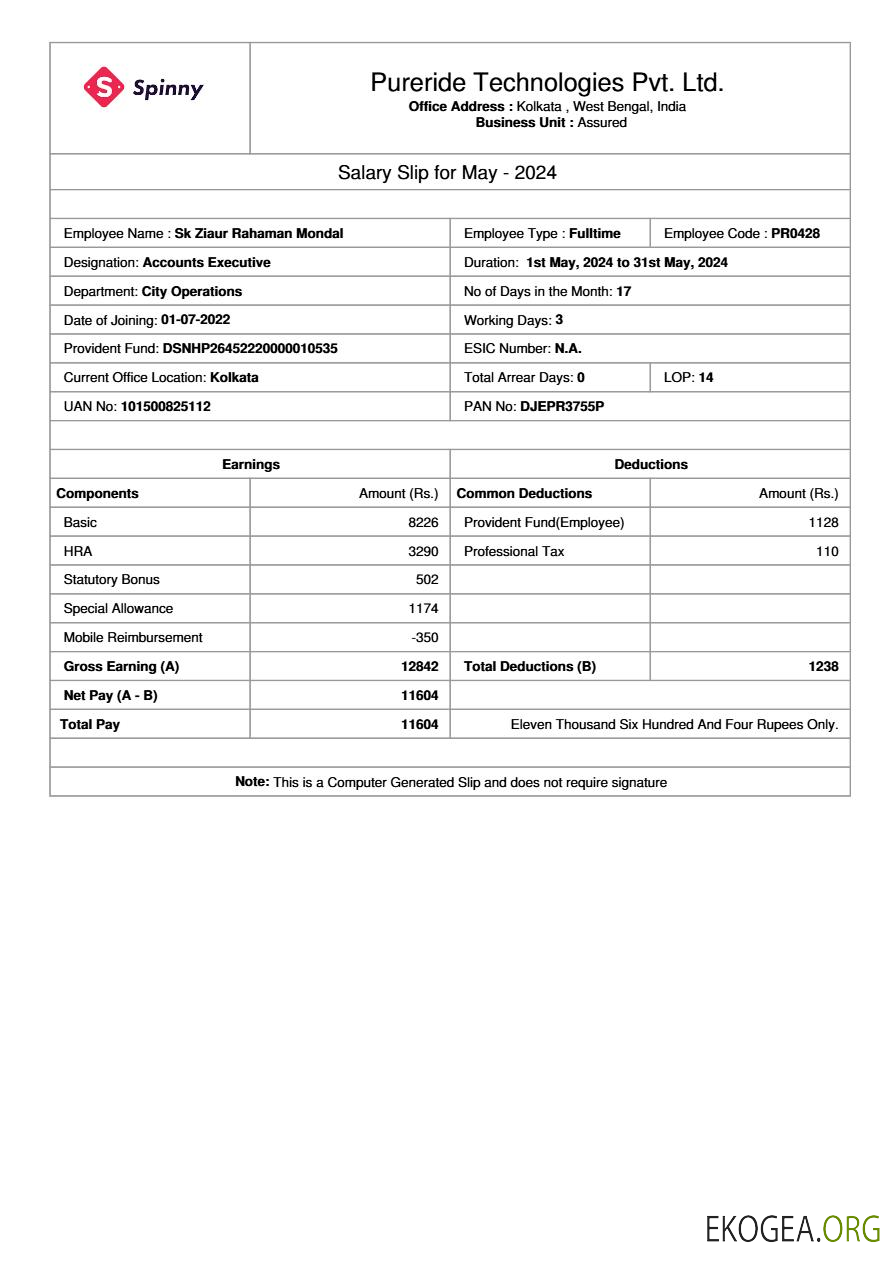 Modèle de fiche de salaire Pureride Technologies aux formats Word et PDF.pdf, 1